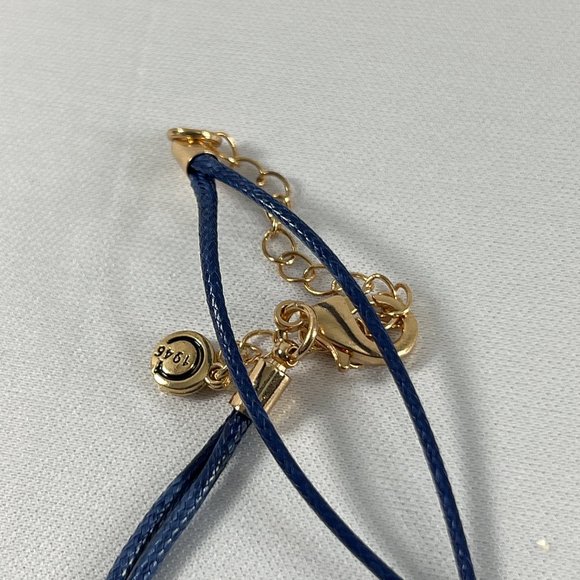 C1946 Corded Pendant Necklace Metal Denim Blue Gold Tone 31-34" Tunic Length - Picture 6 of 7